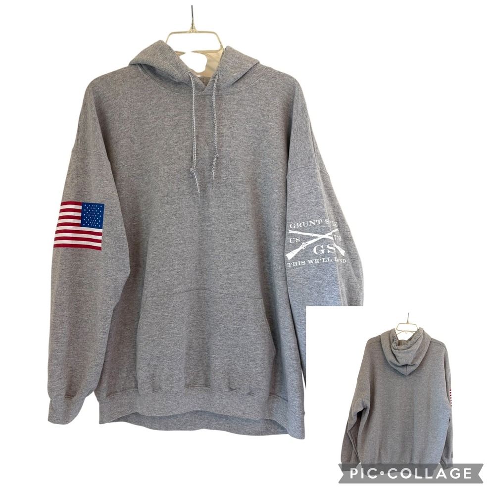 Grunt Style Mens XL Gray This Well Defend American Flag Graphic Pullover Hoodie